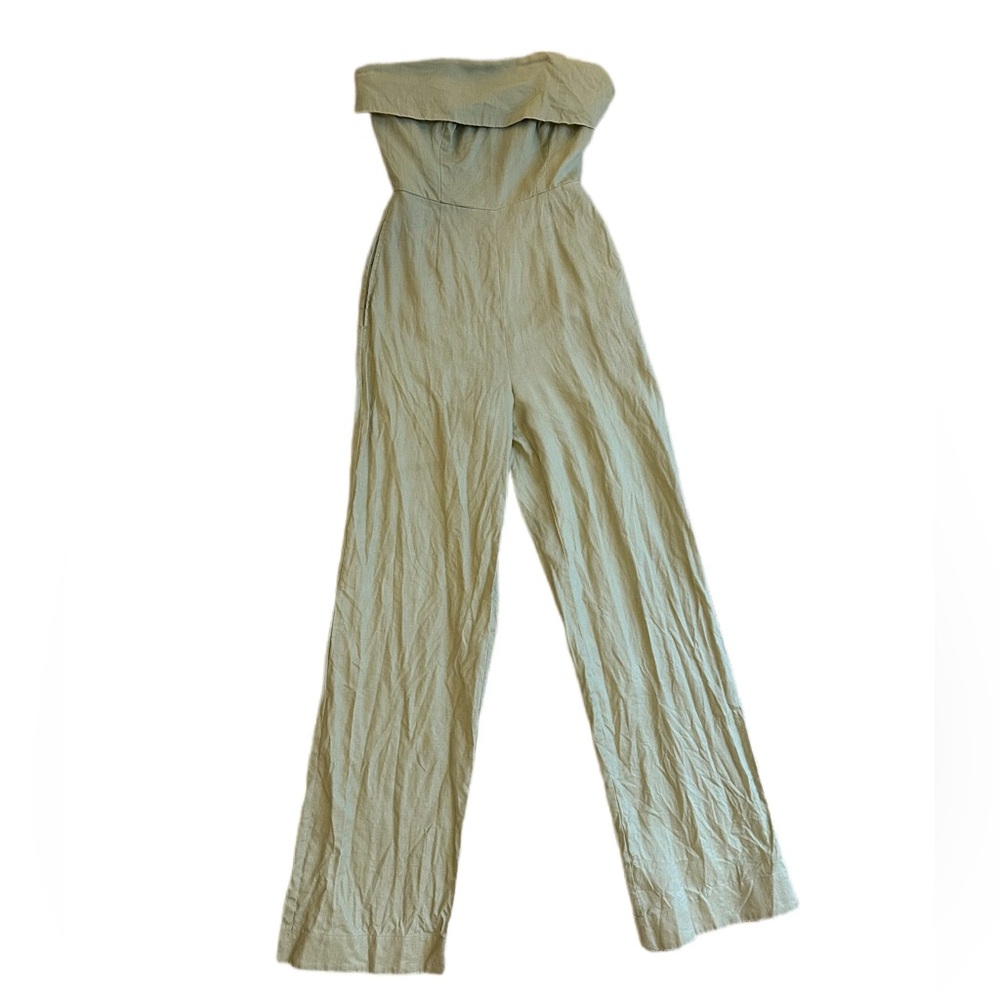 NICHOLAS | Sage Green Strapless 100% Linen Jumpsuit